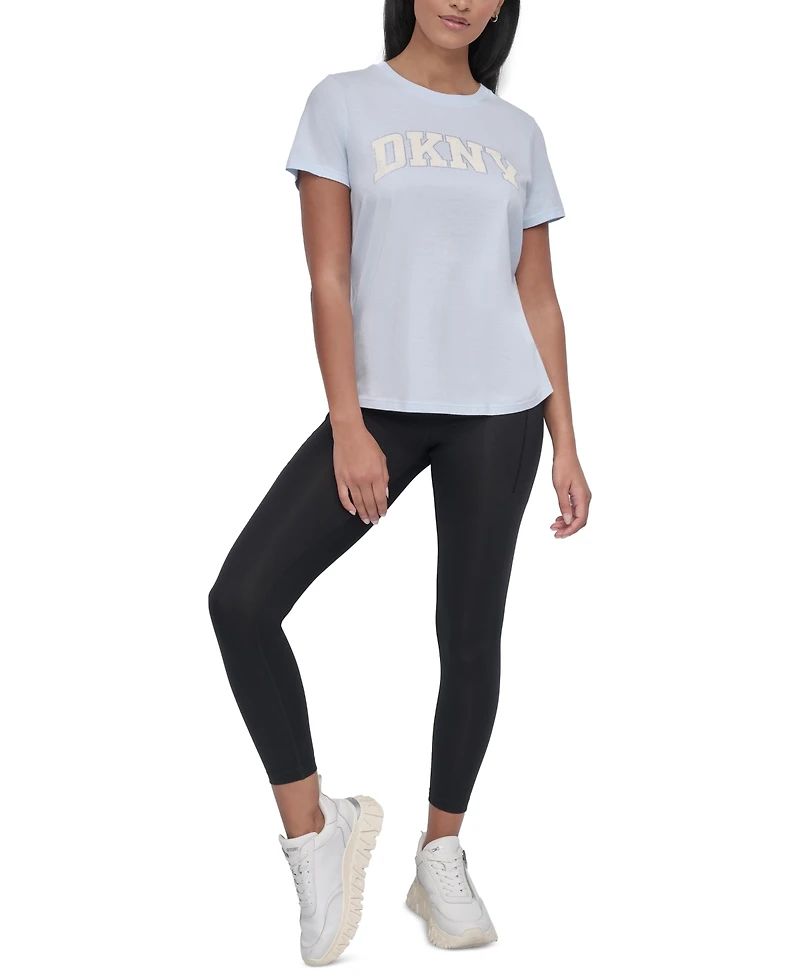 Dkny Women's Active Rhinestone-Logo Distressed Crewneck Cotton T-Shirt