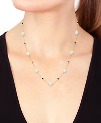 Effy Cultured Freshwater Pearl (8mm) & Sapphire (2-1/10 ct. t.w.) 18" Collar Necklace in 14k Gold