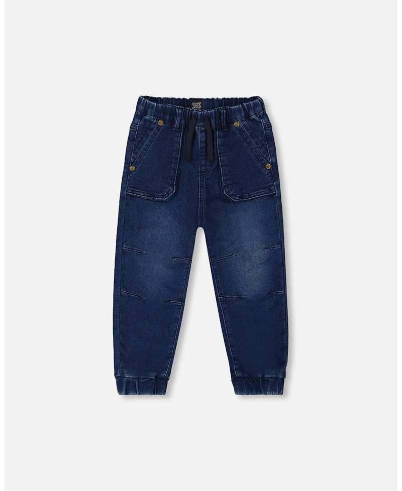 Deux par Baby Boys French Terry Denim Jogger Pant Dark Blue