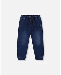 Deux par Baby Boys French Terry Denim Jogger Pant Dark Blue