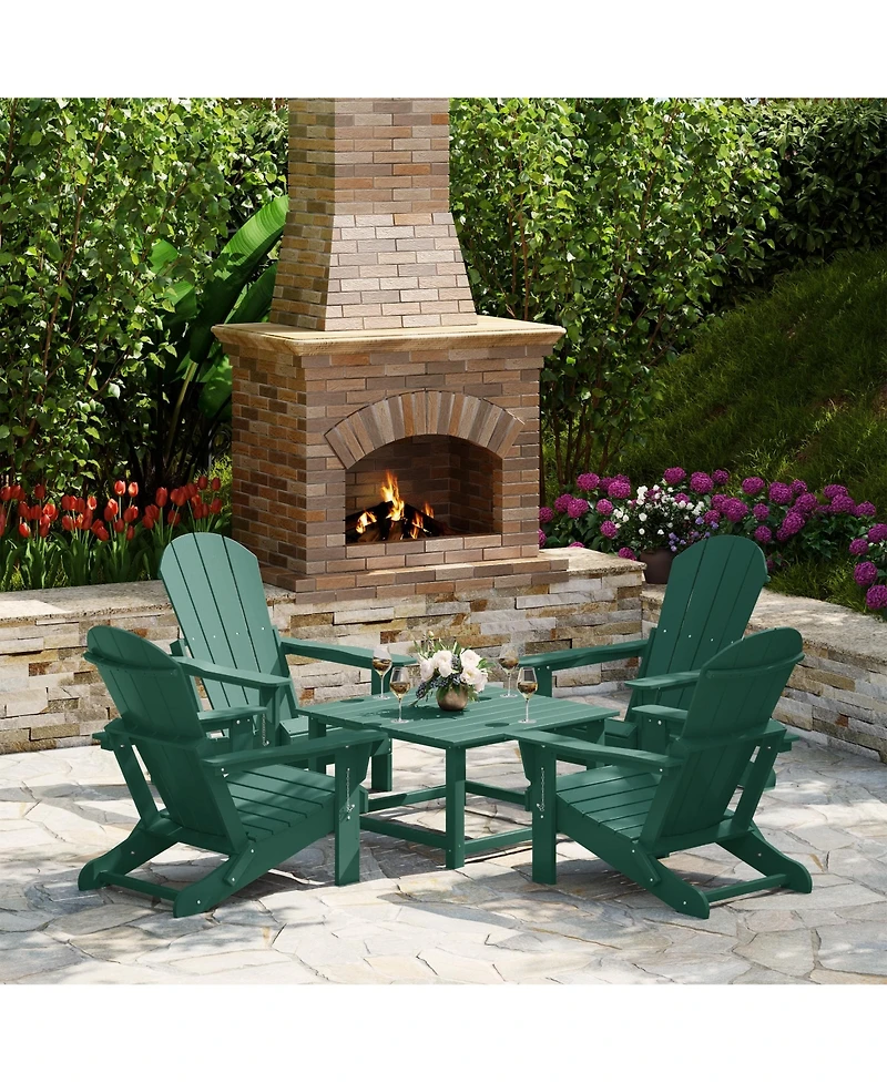 5-Piece Hdpe Adirondack Chair Outdoor Patio Square Table Conversation Set