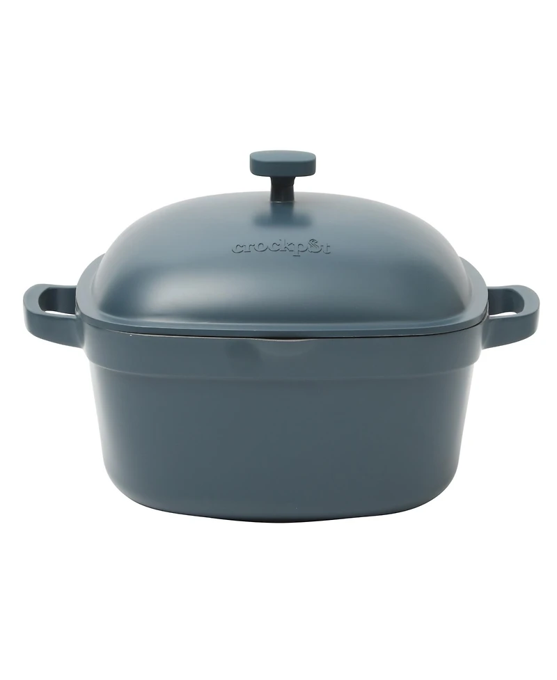 Crock-Pot Northvale Cast Aluminum Lightweight Durable 5.2 Quart Heavy Duty Dutch Oven Pot With Lid, Safe, Dual Handles - Matte Blue
