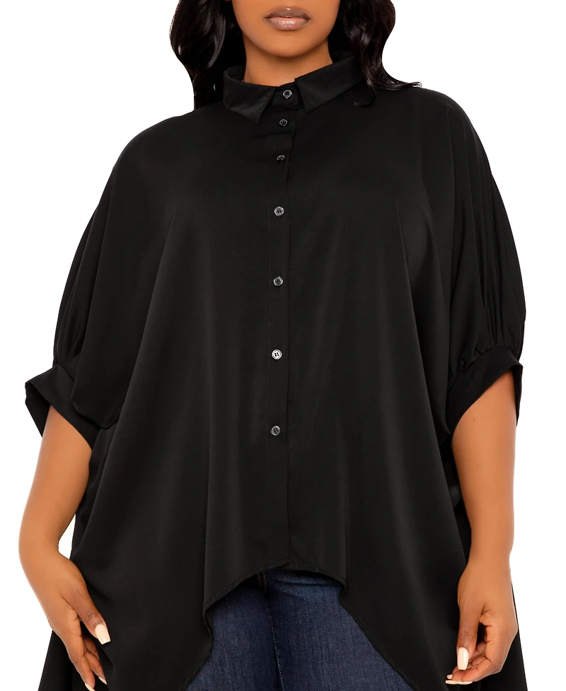 Buxom Couture Women's Plus Flowy Hi-lo Blouse