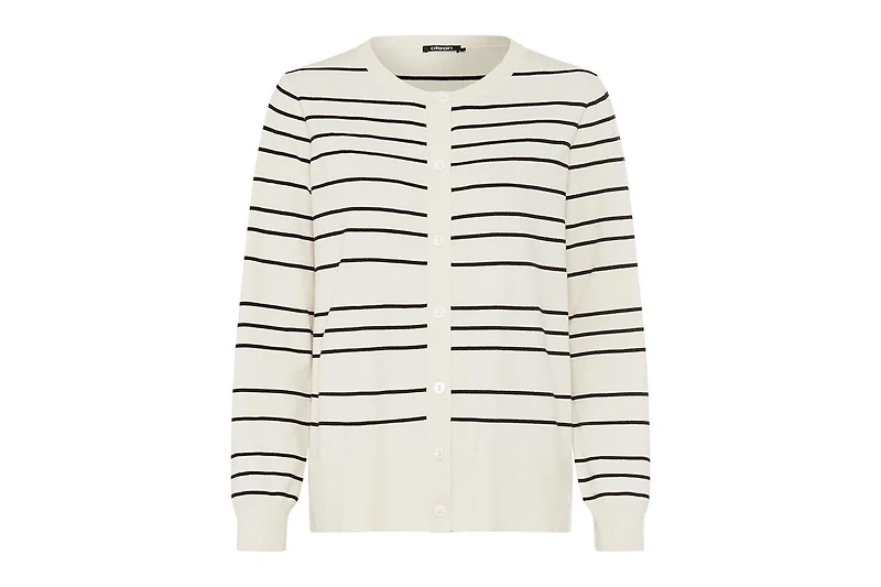 Olsen Women's Striped Crewneck Cardigan