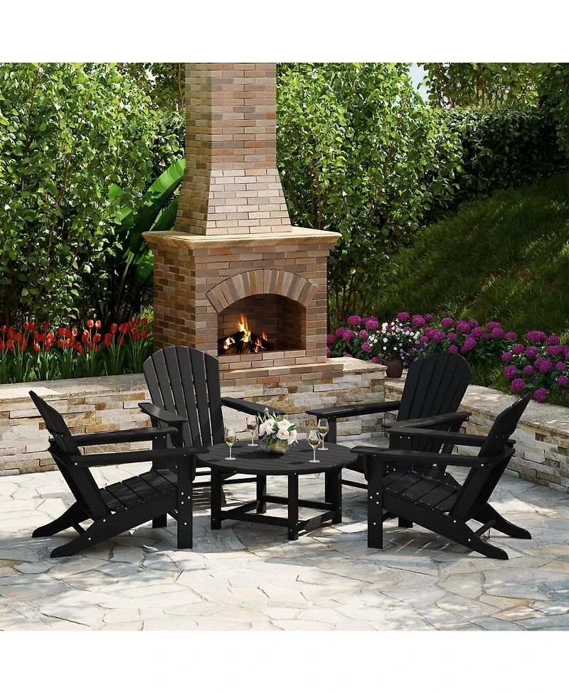 5-Piece Outdoor Patio Hdpe Adirondack Chair With Round Coffee Table Conversation Set