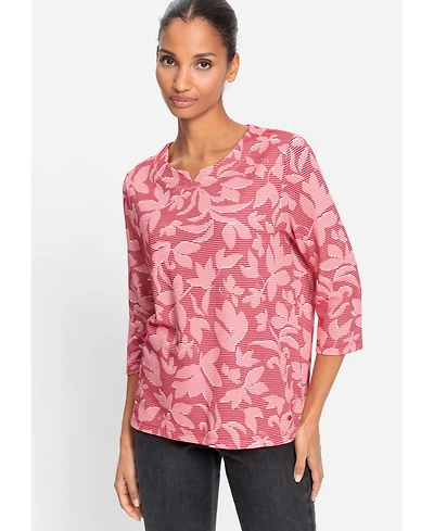 Olsen Women's Floral Rib Knit Jersey Top
