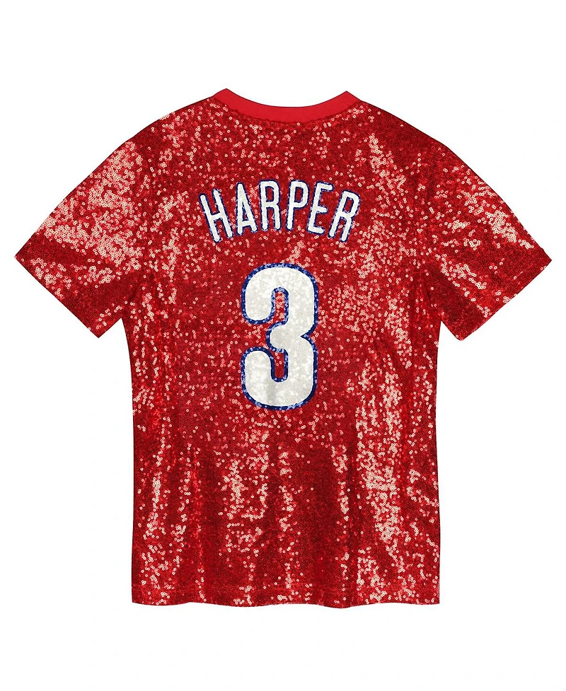 Outerstuff Big Girls Bryce Harper Red Philadelphia Phillies Name Number Sequin V-Neck Top