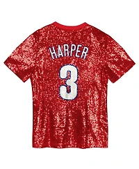 Outerstuff Big Girls Bryce Harper Red Philadelphia Phillies Name Number Sequin V-Neck Top