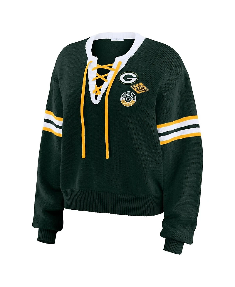 Wear By Erin Andrews Women's Green Green Bay Packers Lace-Up Pullover Sweatshirt