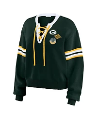 Wear By Erin Andrews Women's Green Green Bay Packers Lace-Up Pullover Sweatshirt