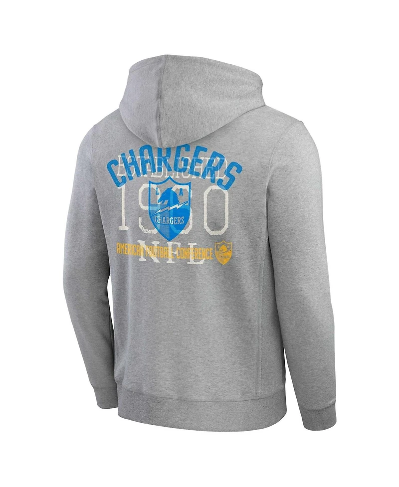 Fanatics Men's Heather Gray Los Angeles Chargers Vintage Stripe Full-Zip Hoodie