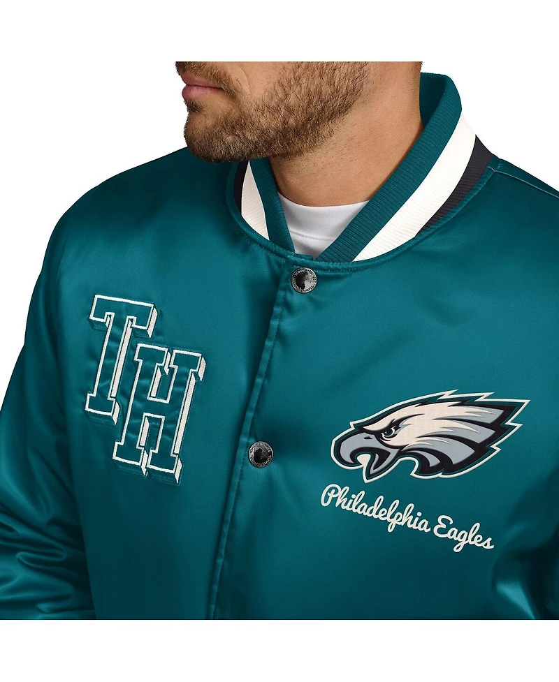 Tommy Hilfiger Men's Midnight Green Philadelphia Eagles Dante Full-Snap Satin Jacket