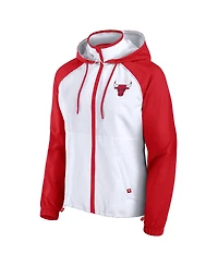 Fanatics Women's White/Red Chicago Bulls Anorak Raglan Full-Zip Hoodie Jacket