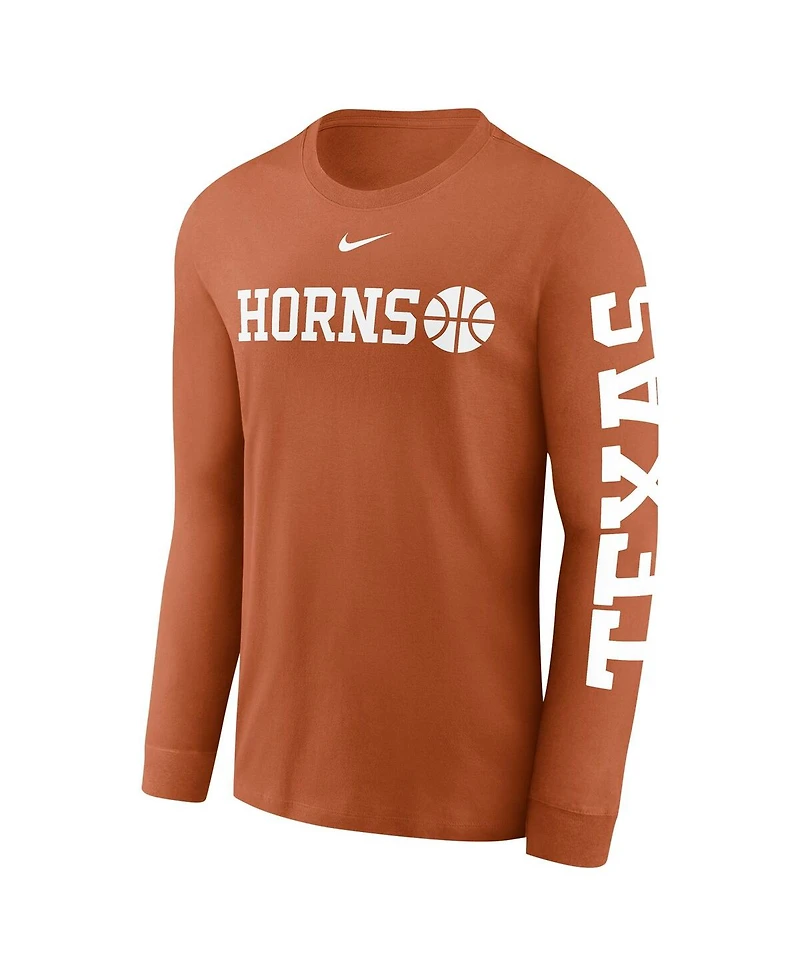 Nike Men's Texas Orange Longhorns Basketball Icon Two-Hit Long Sleeve T-Shirt