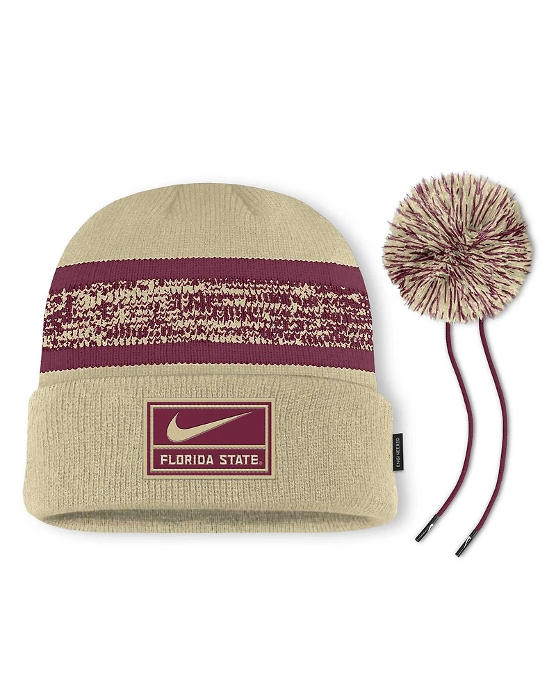 Nike Men's Gold Florida State Seminoles On-Field Peak Cuffed with Pom Knit Hat