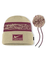 Nike Men's Gold Florida State Seminoles On-Field Peak Cuffed with Pom Knit Hat