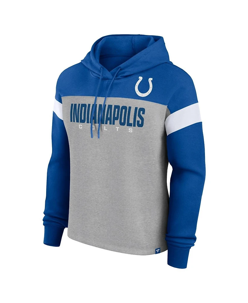 Fanatics Women's Heather Gray/Royal Indianapolis Colts Bold Play Call Pullover Hoodie