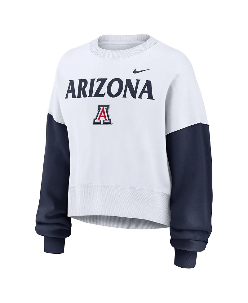 Nike Women's White Arizona Wildcats Color-Block Oversized Cropped Pullover Sweatshirt