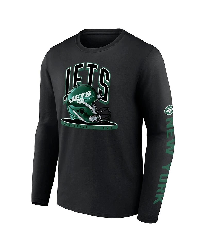 Fanatics Men's Black New York Jets Helmet Platform Long Sleeve T-Shirt