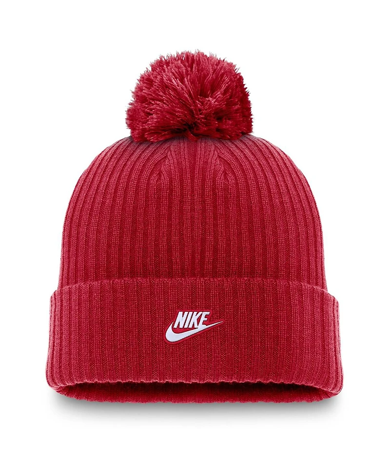 Nike Men's Red Boston Red Sox Cooperstown Collection Patch Cuffed with Pom Knit Hat