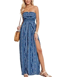 Cupshe Women's Indigo Paisley Strapless Wide Leg Jumpsuit