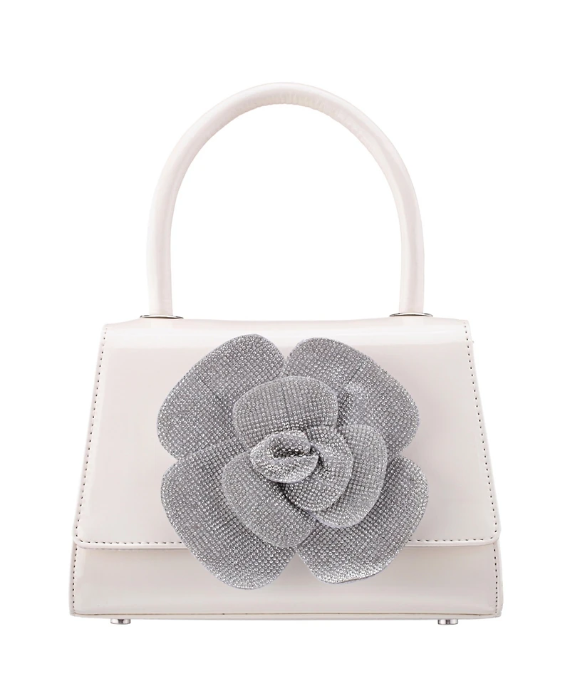 Nina Crystal Flower Embellished Patent Satchel Bag