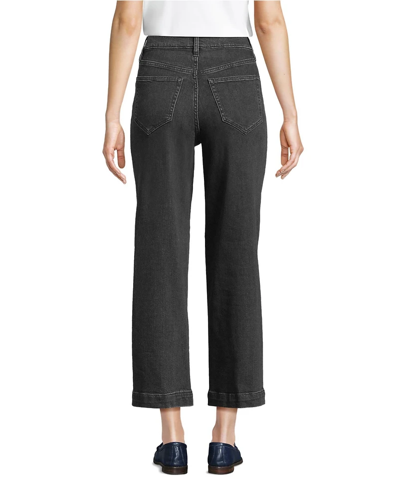 Lands' End Women's Soft Denim High Rise Wide Leg Patch Pocket Crop Jeans