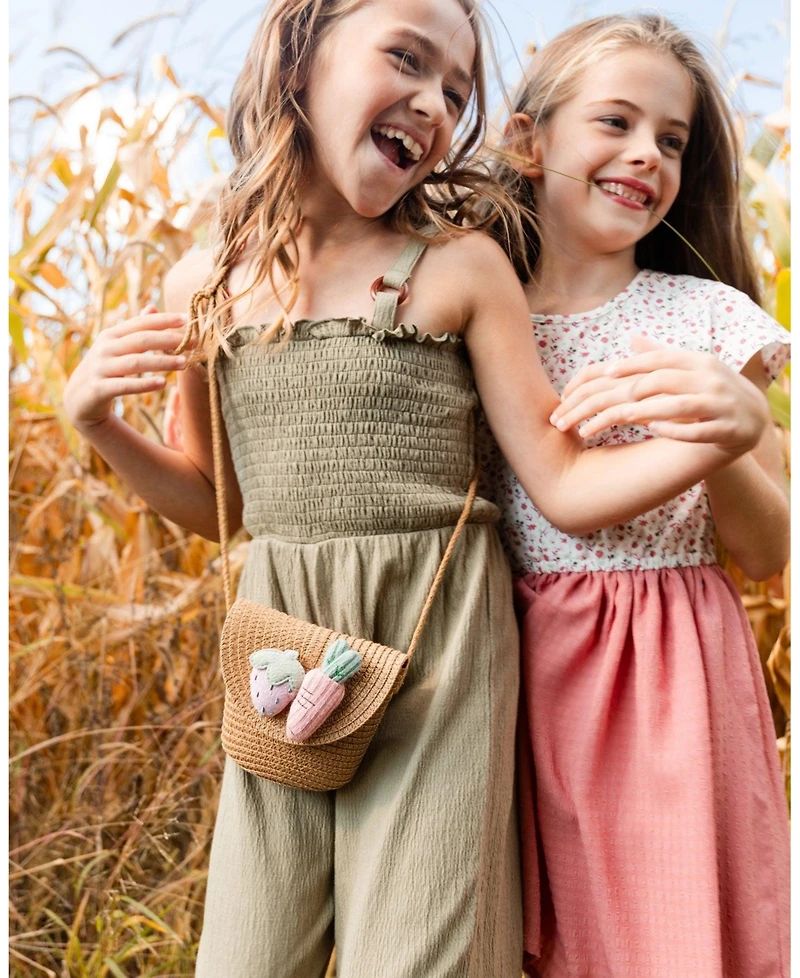 Deux par Toddler Girls Smocked Crinkle Jersey Jumpsuit Olive Green - Toddler|Child