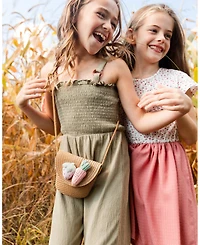 Deux par Toddler Girls Smocked Crinkle Jersey Jumpsuit Olive Green - Toddler|Child