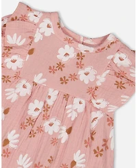 Deux par Baby Girls Printed Muslin Dress And Bloomer Set Pink White Flowers