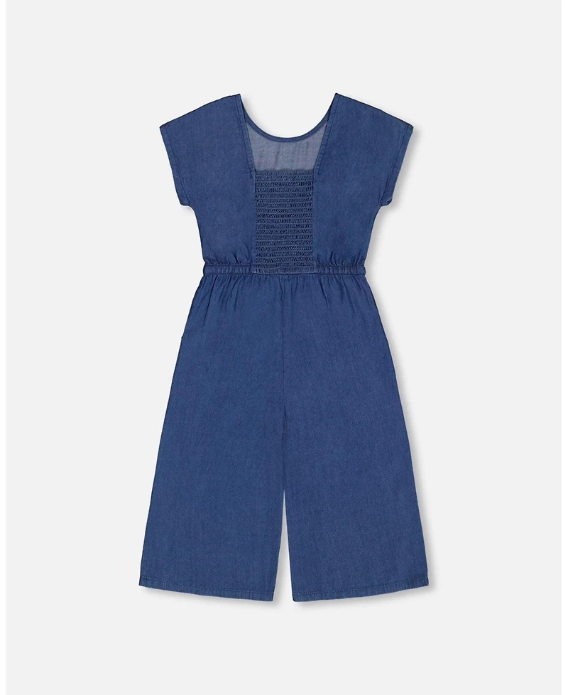 Deux par Deux Toddler Girls Chambray Jumpsuit Navy Blue - Toddler|Child