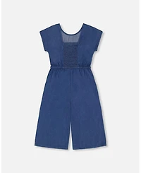 Deux par Deux Toddler Girls Chambray Jumpsuit Navy Blue - Toddler|Child
