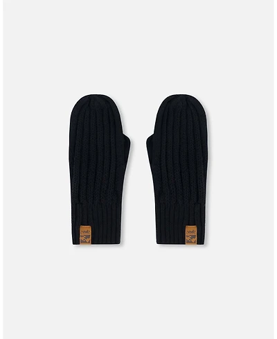 Deux par Deux Kids Unisex Knit Mittens Black - Toddler|Child