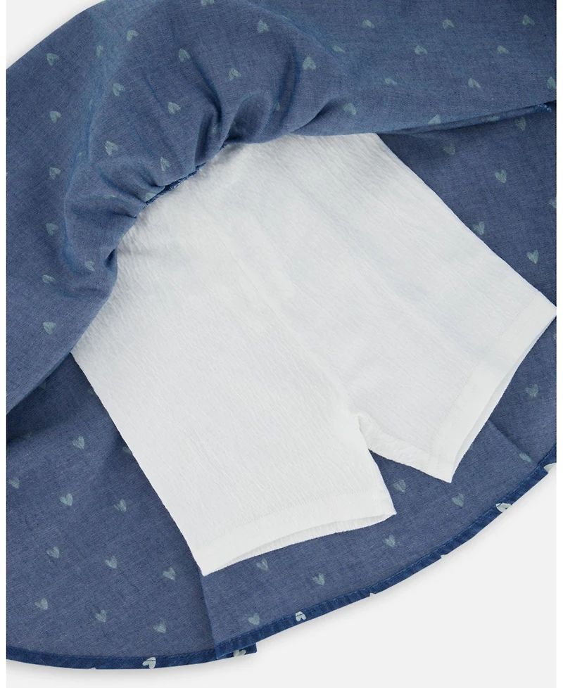 Deux par Deux Big Girls Printed Chambray Skort Navy Blue And White Hearts