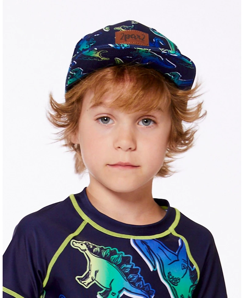 Deux par Deux Boy Printed Cap Blue And Green Dino On Navy - Toddler|Child
