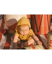 Deux par Deux Baby Boys Printed Organic Cotton Hooded Romper Yellow Bananas