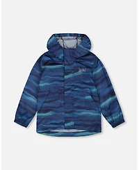 Deux par Boy Printed Packable Windbreaker Blue Wave And Black - Toddler|Child