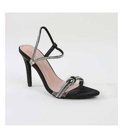 Ruby Heeled Sandal with Rhinestone Knot