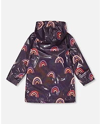 Deux par Toddler Girls Printed Rain Coat With Hat Rainbow On Shiny Background - Toddler|Child