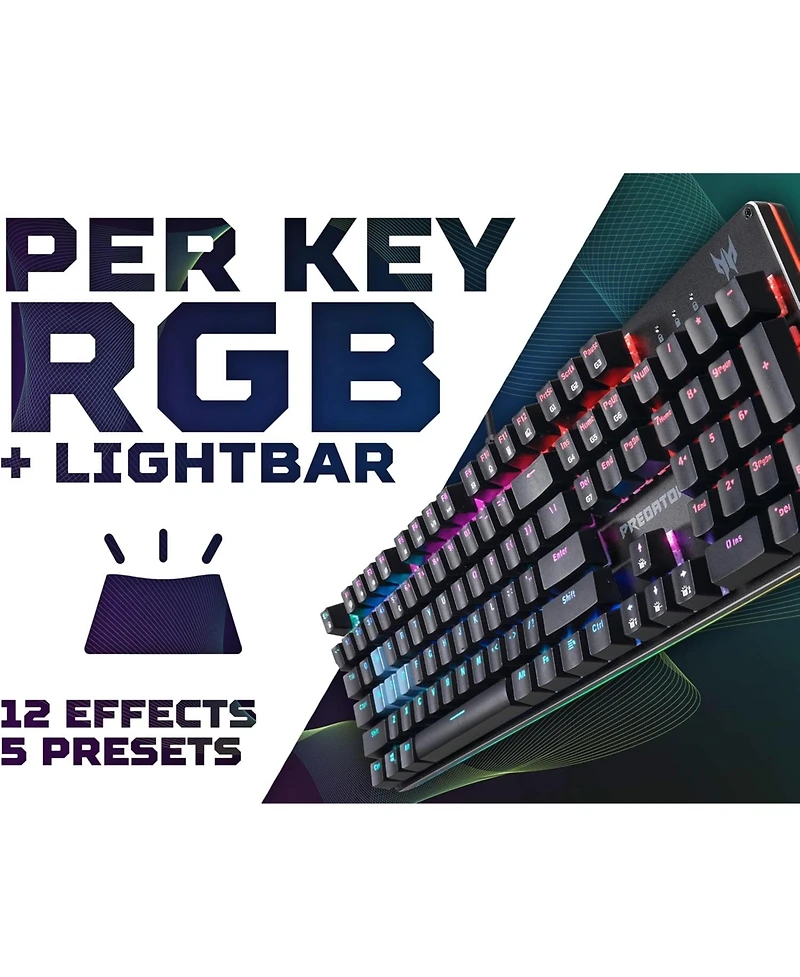 acer Predator Aethon 303 Wired Gaming Keyboard-Kailh Blue Mechanical Switches|Rgb Illuminated Keyboard|12 Backlight Effects|5 Pre-Set Gaming Modes & 3
