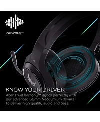 acer Predator Galea 350 Gaming Headset with 7.1 Surround Sound, Unidirectional Noise-Cancelling Mic, Compatible with Pc, Xbox One, PS4,Black