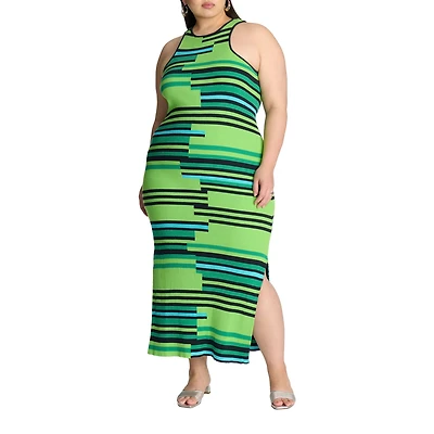 Eloquii Women's Mixed Stripe Ribbed Dress