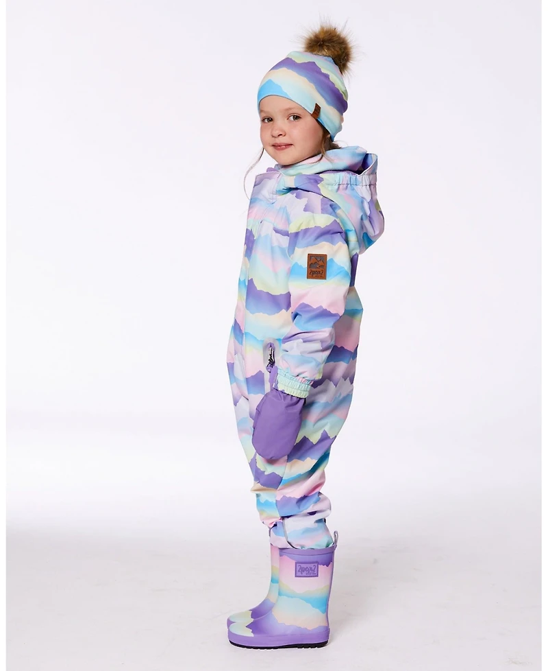 Deux par Deux Big Girls Printed Rain Boots Mauve And Blue, Pink Mountain - Toddler|Child