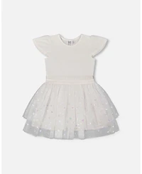 Deux par Deux Big Girls Bi-Material Dress With Glitter Hearts Skirt Snow White