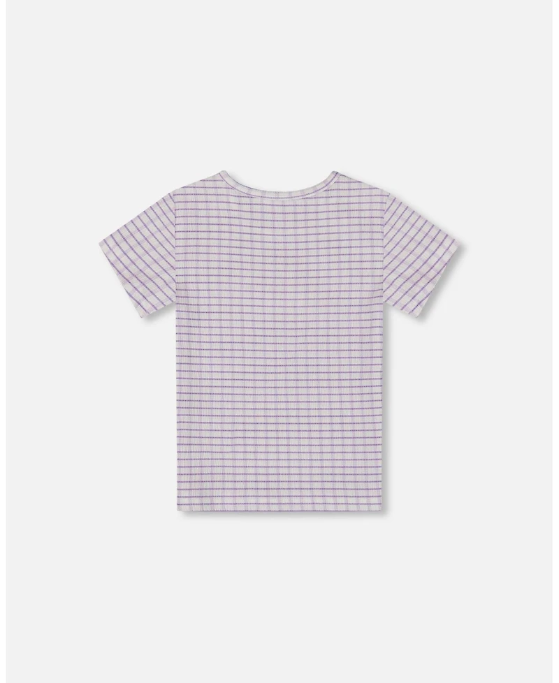 Deux par Deux Toddler Girls Crinkle Top With Applique White Checkered Lilac - Toddler|Child