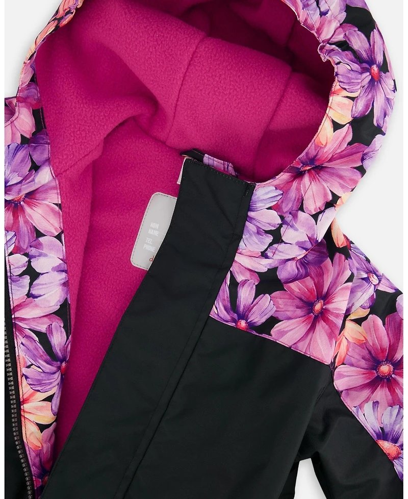 Deux par Deux Toddler Girls Mid-Season One-Piece Outerwear Black With Pink And Orange Flowers - Toddler|Child
