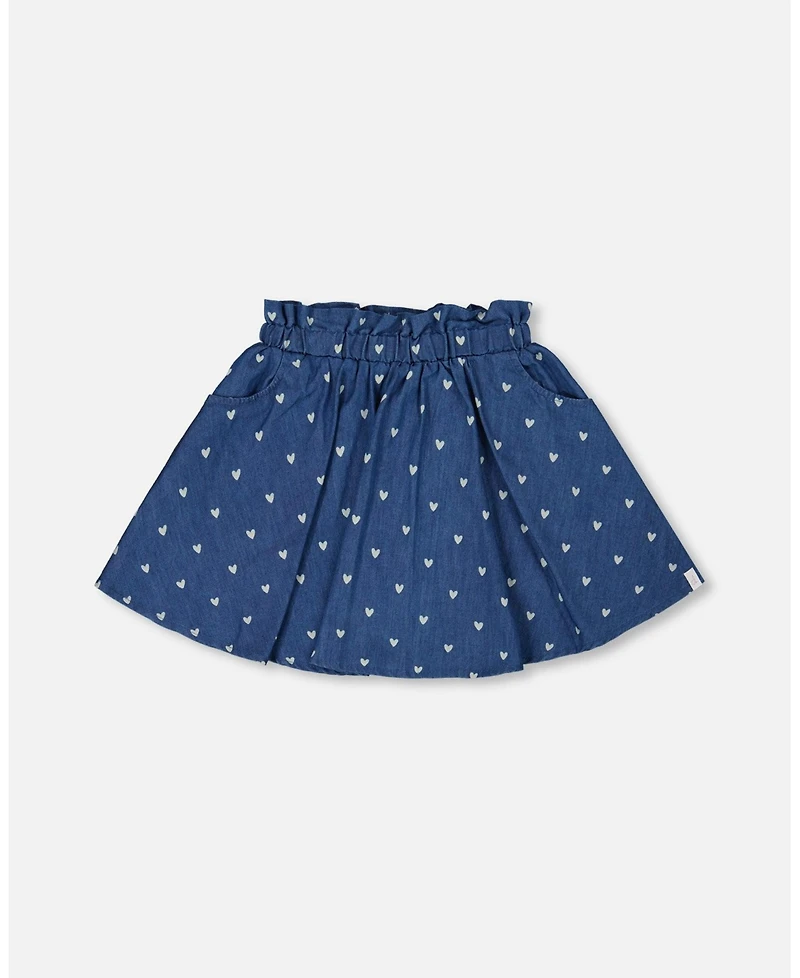 Deux par Deux Toddler Girls Printed Chambray Skort Navy Blue And White Hearts - Toddler|Child