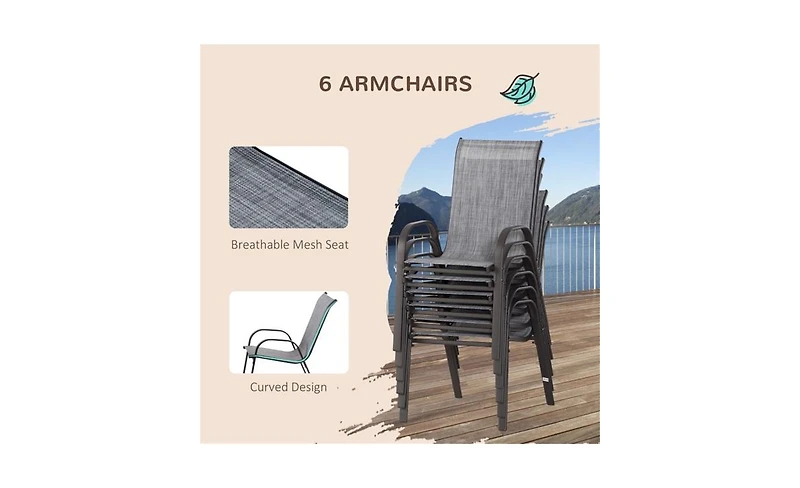 Outdoor Dining Table and Chair Set with Umbrella Complete Patio Furniture Set for 4-6 People