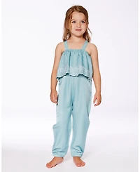 Deux par Toddler Girls Chambray Jumpsuit With Embroidery Light Blue - Toddler|Child