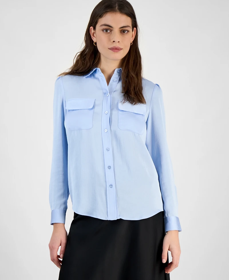 Bar Iii Women's Button-Front Long-Sleeve Blouse, Exclusively at Macy's